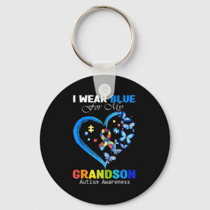 I Wear Blue For My Grandson Autism Awareness Heart Key Ring
