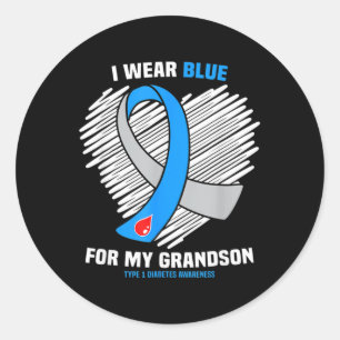 I Wear Blue For My Grandson Type 1 Diabetes Awaren Classic Round Sticker