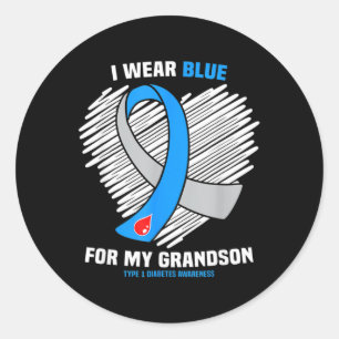 I Wear Blue For My Grandson Type 1 Diabetes Awaren Classic Round Sticker