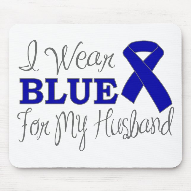 I Wear Blue For My Husband (Blue Awareness Ribbon) Mouse Mat (Front)