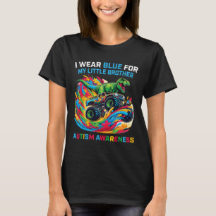 I Wear Blue For My Little Brother Autism T Rex Mon T-Shirt