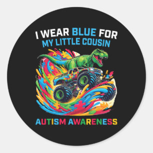 I Wear Blue For My Little Cousin Autism T Rex Mons Classic Round Sticker
