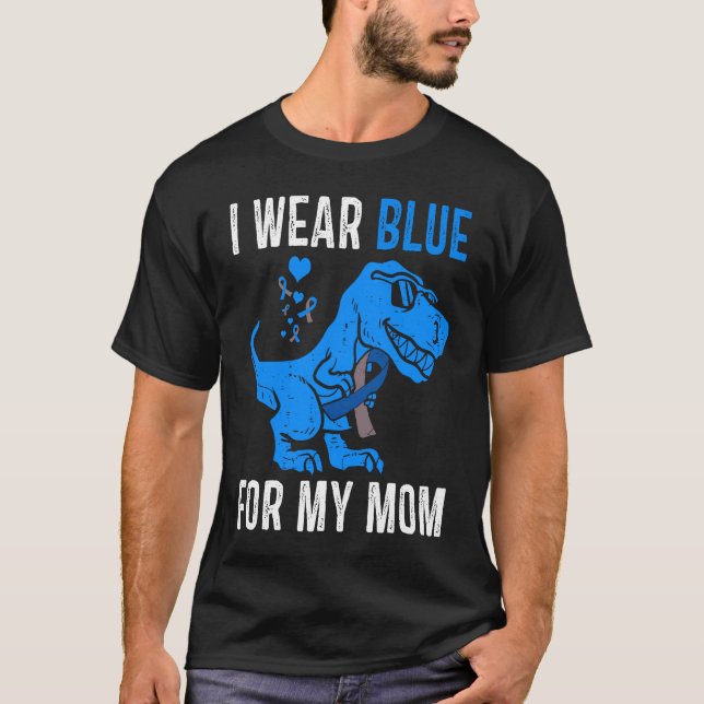 I Wear Blue For My Mom Rex Dino Diabetes Awareness T-Shirt (Front)