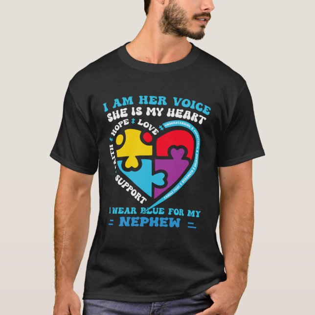 I Wear Blue For My nephew Autism Awareness groovy  T-Shirt (Front)