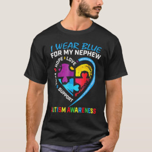 I Wear Blue For My Nephew Autism Awareness Puzzle T-Shirt