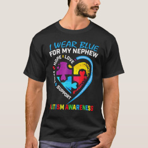 I Wear Blue For My Nephew Autism Awareness Puzzle T-Shirt