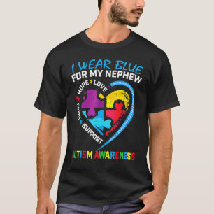 I Wear Blue For My Nephew Autism Awareness Puzzle T-Shirt
