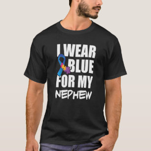 I Wear Blue For My Nephew Blue Ribbon Autism Aware T-Shirt