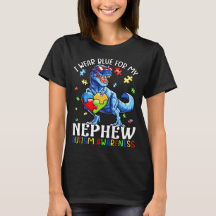 I Wear Blue For My Nephew Dinosaur Autism Awarenes T-Shirt