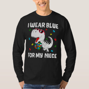 I Wear Blue For My Niece Autism Awareness Dinosaur T-Shirt