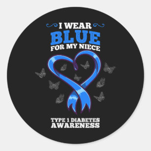 I Wear Blue For My Niece T1D Type 1 Diabetes Aware Classic Round Sticker