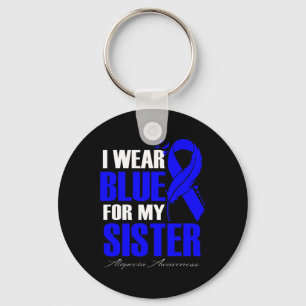 I Wear Blue For My Sister Alopecia Feather  Key Ring