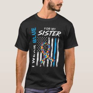 I Wear Blue For My Sister American Flag Ribbon Puz T-Shirt