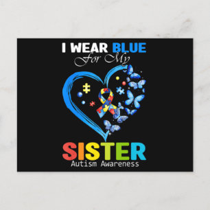 I Wear Blue For My Sister Autism Awareness Heart R Postcard