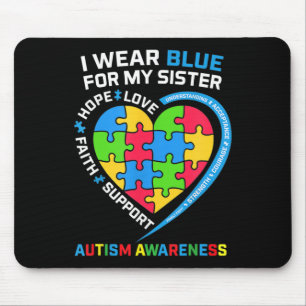 I Wear Blue For My Sister Autism Awareness Kids Bo Mouse Mat