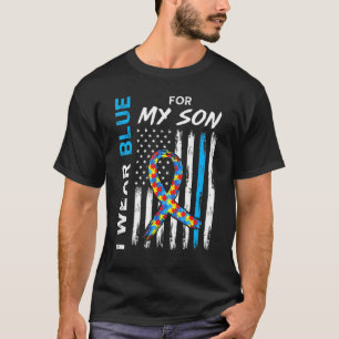I Wear Blue For My Son American Flag Ribbon Puzzle T-Shirt