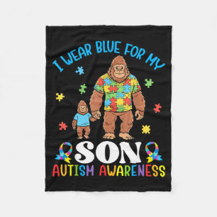 I Wear Blue For My Son Autism Awareness Bigfoot Sa Fleece Blanket