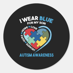 I Wear Blue For My Son Autism Awareness Classic Round Sticker
