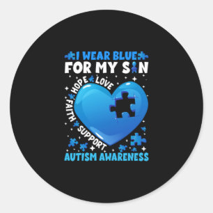 I Wear Blue For My Son Autism Awareness Classic Round Sticker