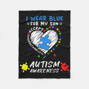I Wear Blue For My Son Autism Awareness Cute Blue Fleece Blanket