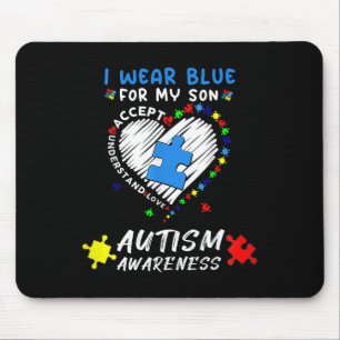I Wear Blue For My Son Autism Awareness Cute Blue Mouse Mat