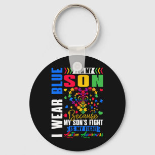I Wear Blue For My Son Autism Awareness Day Aunt U Key Ring