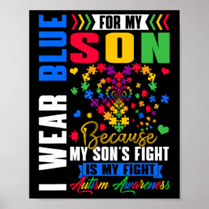 I Wear Blue For My Son Autism Awareness Day Aunt U Poster