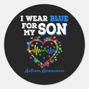 I Wear Blue For My Son Autism Awareness Day Mum Da Classic Round Sticker