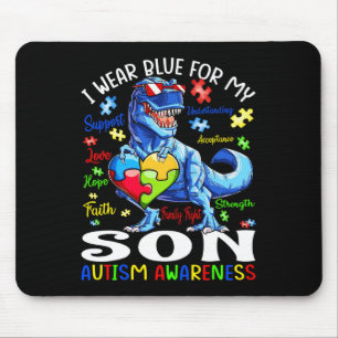 I Wear Blue For My Son Autism Awareness Dinosaur Mouse Mat