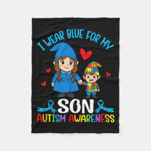 I Wear Blue For My Son Autism Awareness Family Gno Fleece Blanket