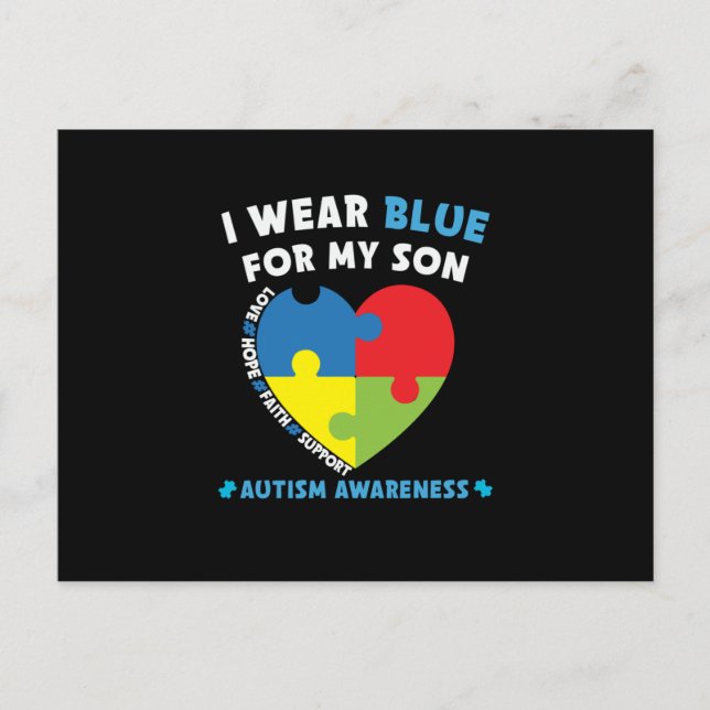 I Wear Blue For My Son Autism Awareness Invitation Postcard (Front)