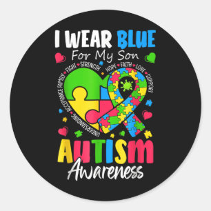 I Wear Blue For My Son Autism Awareness Kids Men W Classic Round Sticker