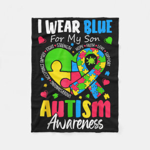 I Wear Blue For My Son Autism Awareness Kids Men W Fleece Blanket