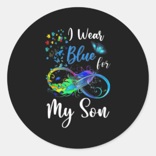 I Wear Blue for My Son Autism Awareness Mom Dad Ki Classic Round Sticker