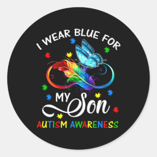 I Wear Blue For My Son Autism Awareness Mum Dad Classic Round Sticker