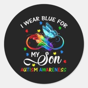 I Wear Blue For My Son Autism Awareness Mum Dad  Classic Round Sticker