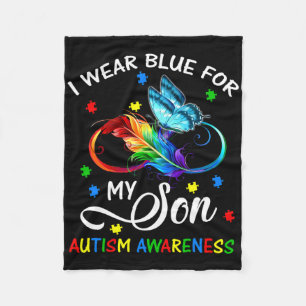 I Wear Blue For My Son Autism Awareness Mum Dad Fleece Blanket