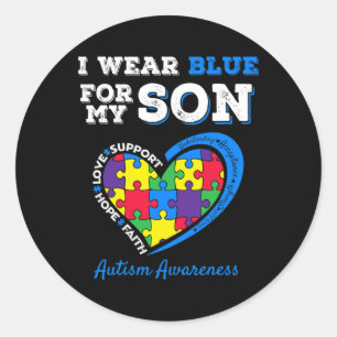 I Wear Blue For My Son Autism Awareness Mum Dad Pa Classic Round Sticker