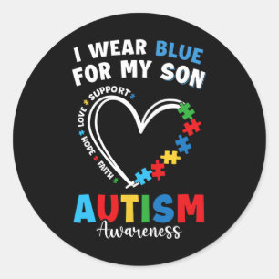 I Wear Blue For My Son Autism Awareness Mum Dad Pa Classic Round Sticker