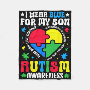 I Wear Blue For My Son Autism Awareness Mum Dad Pa Fleece Blanket