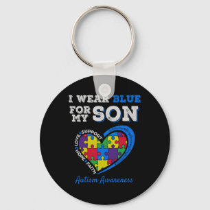 I Wear Blue For My Son Autism Awareness Mum Dad Pa Key Ring