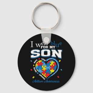 I Wear Blue For My Son Autism Awareness Mum Dad Pa Key Ring