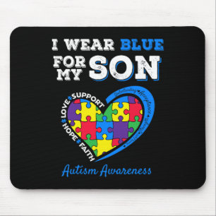 I Wear Blue For My Son Autism Awareness Mum Dad Pa Mouse Mat