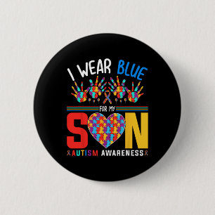 I Wear Blue For My Son Autism Awareness Puzzle Hea 6 Cm Round Badge