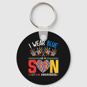 I Wear Blue For My Son Autism Awareness Puzzle Hea Key Ring