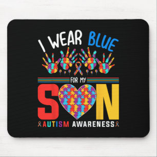 I Wear Blue For My Son Autism Awareness Puzzle Hea Mouse Mat