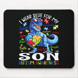 I Wear Blue For My Son Autism Awareness T Rex Mouse Mat