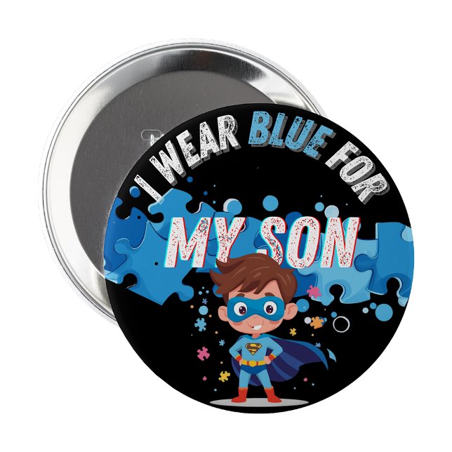I wear blue for my son Autism Pin Button Badge (I wear blue for my son Autism Pin Button Badge)