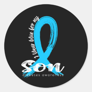 I Wear Blue For My Son Diabetes Awareness Blue Rib Classic Round Sticker