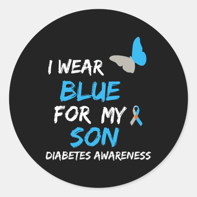 I Wear Blue For My Son Diabetes Awareness Ribbon B Classic Round Sticker (Front)